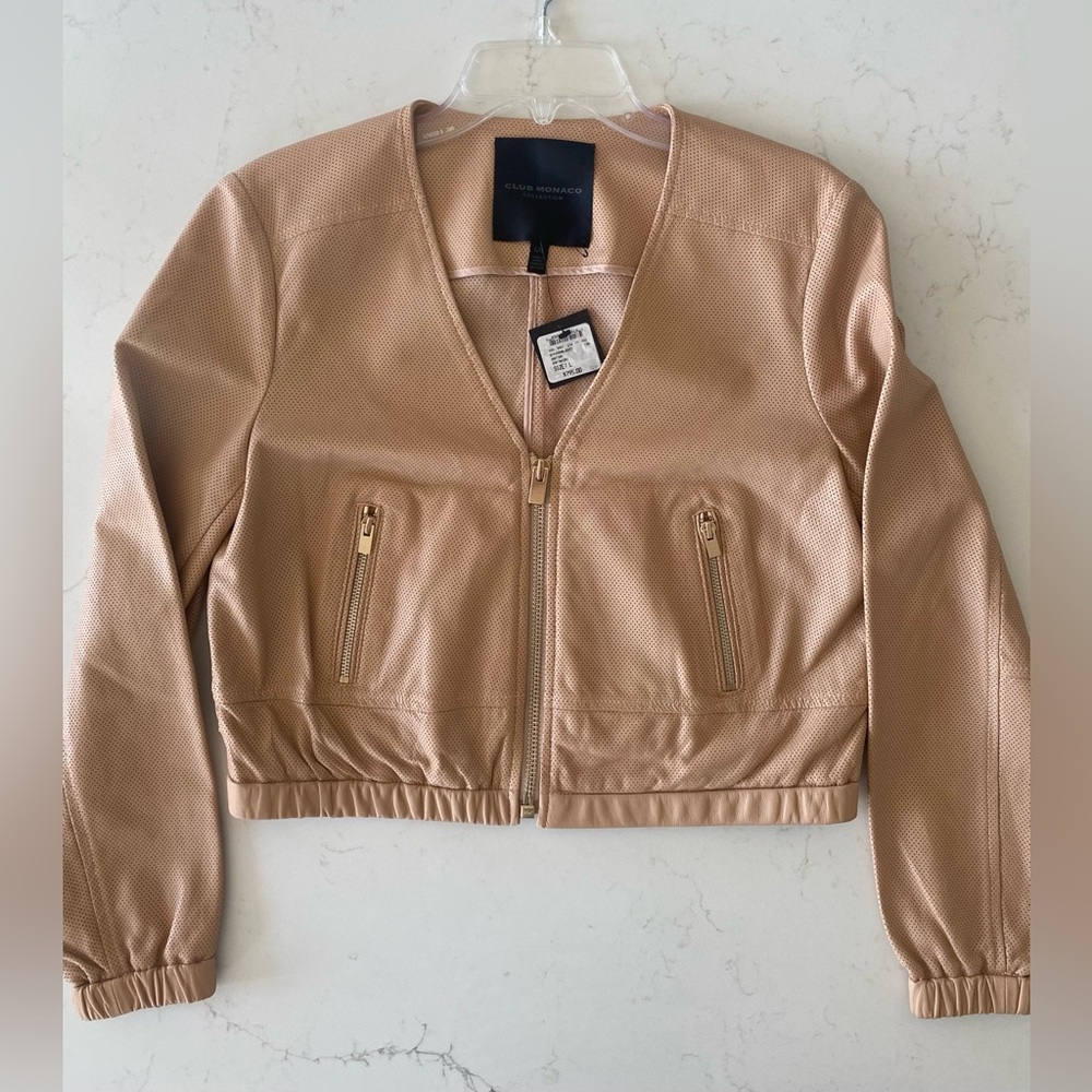NWT Club Monaco Cropped Leather Bomber Jacket Sz L